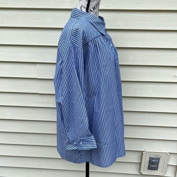 Dress Barn wrinkle resistant blue and white pin striped button up blouse - Picture 4 of 9